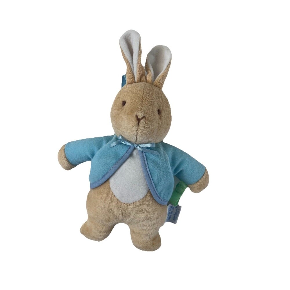 Vintage Eden Peter Rabbit Rattle Plush Toy Lovey StrollerStrap Embroidered Eyes